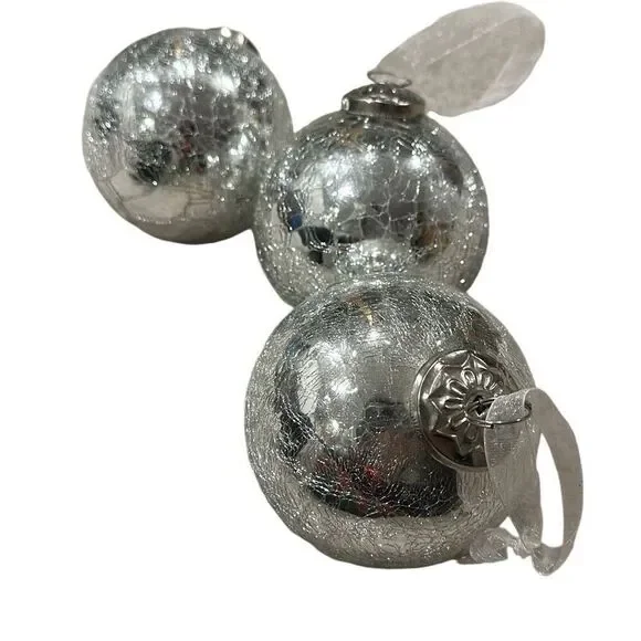 3 Vintage KugelOrnaments Silver Glass Crackle Mercury Glass Christmas ornament